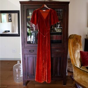 Meghan Velvet Wrap Maxi Dress - Rust